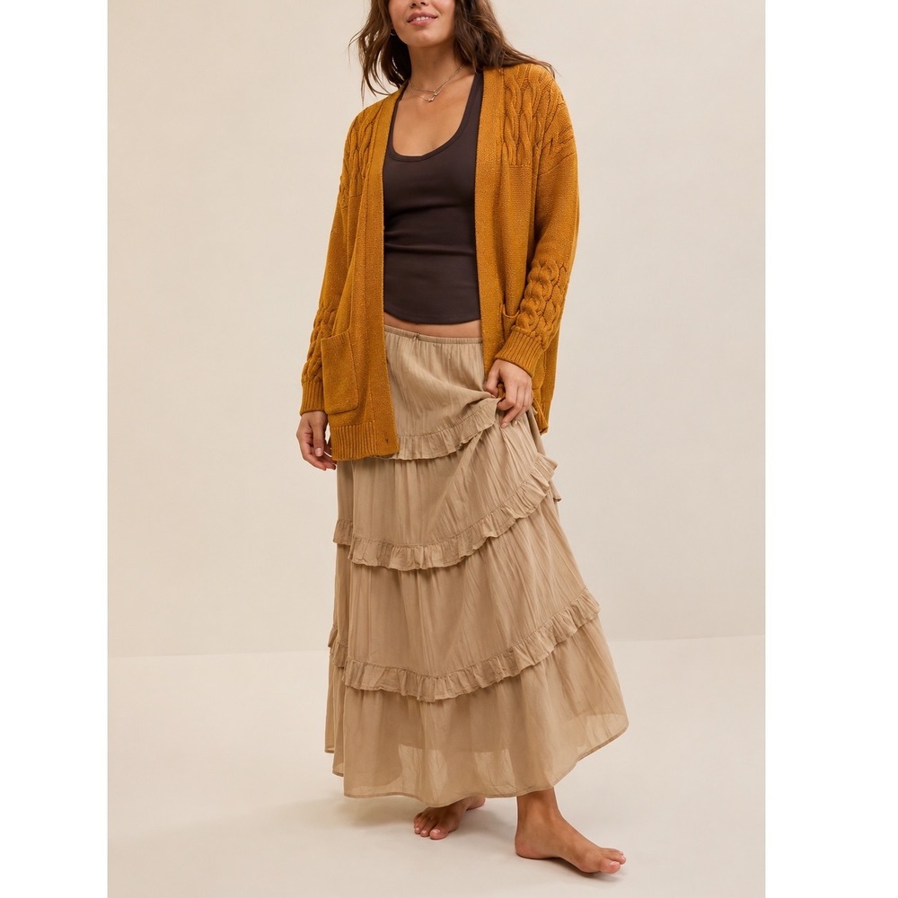 Lucky Brand Venice Mustard Yellow Oversized Cardigan Wrap Sweater